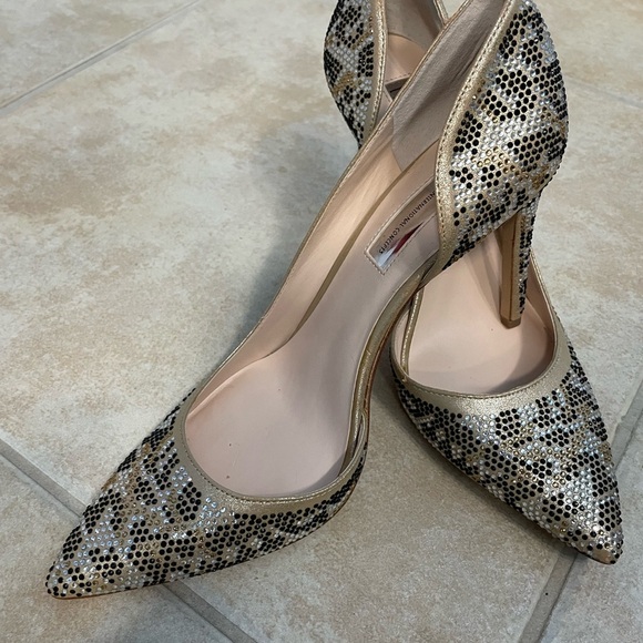 INC International Concepts Gold and Black Heels with Crystal Embellishments - Picture 3 of 3